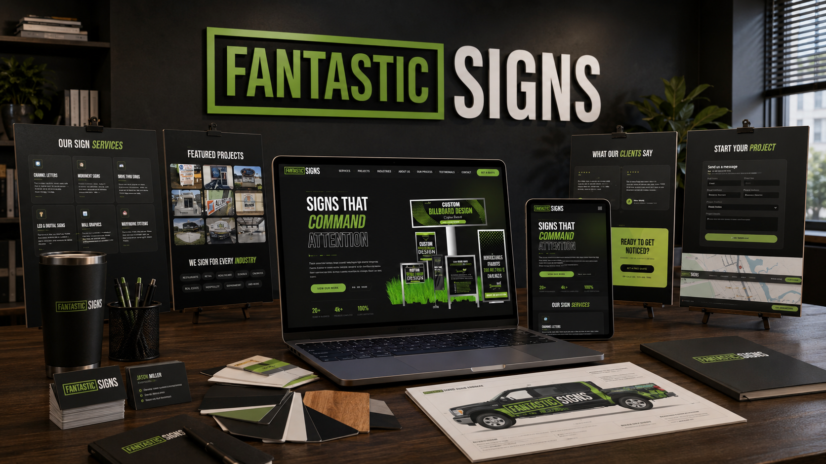 Fantastic Signs website shown on laptop, tablet, and phone