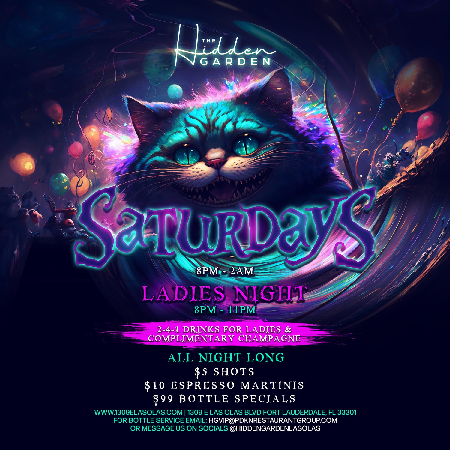 The Hidden Garden — Saturdays Ladies Night flyer