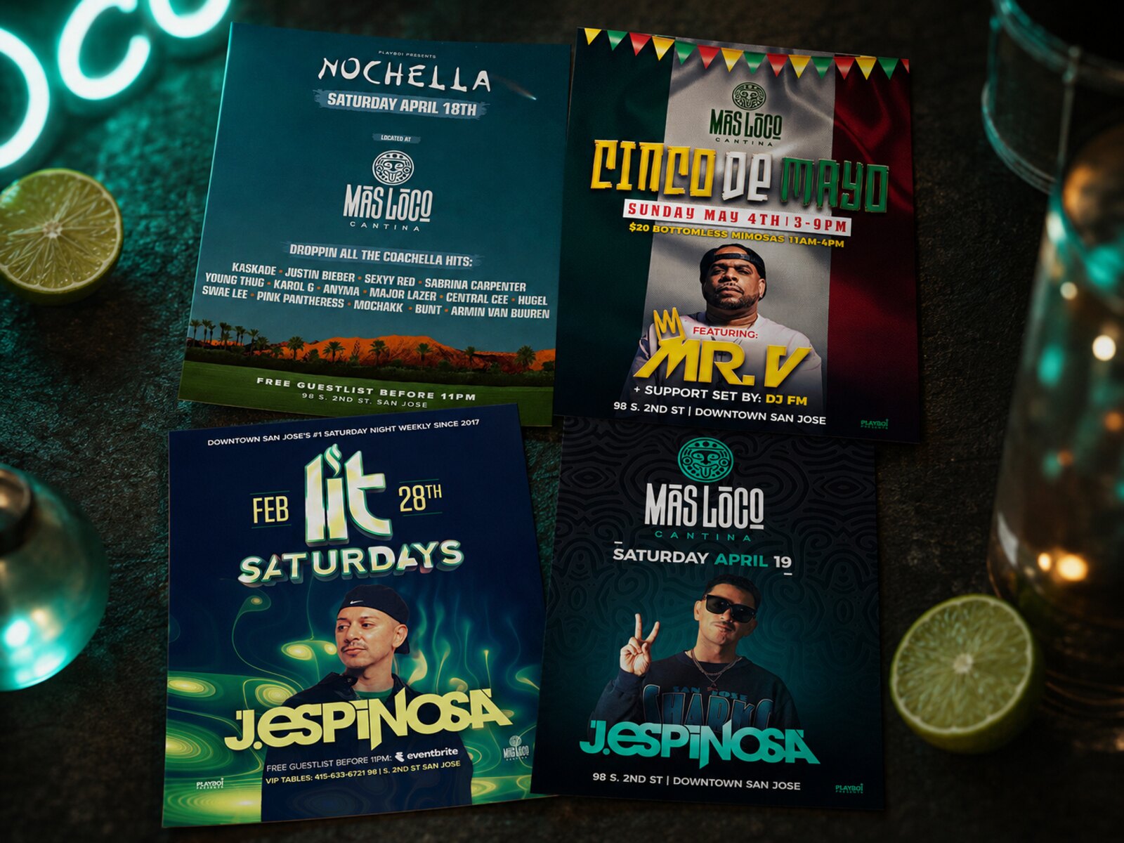 Más Loco Cantina printed event postcards