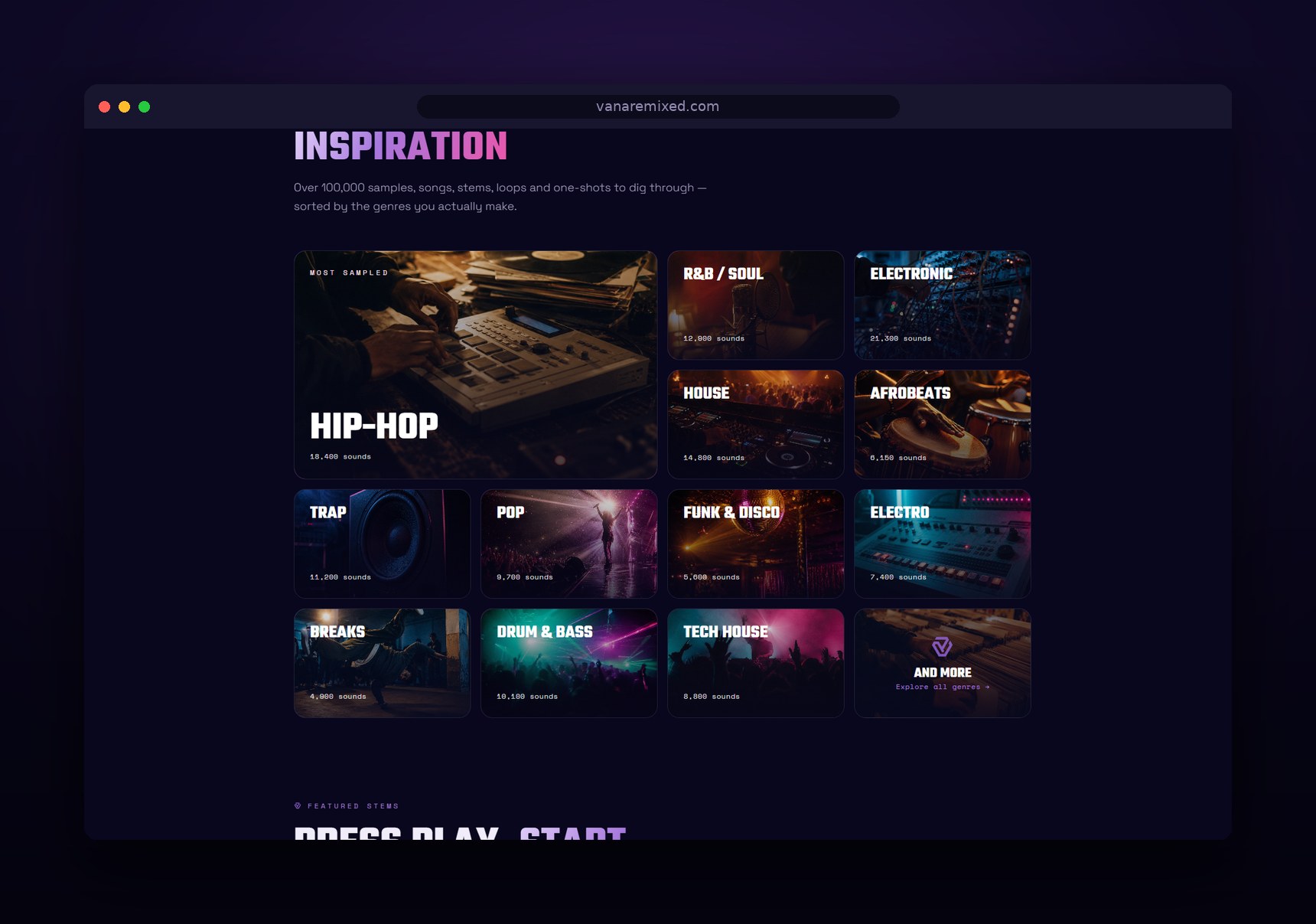 Vana Remixed catalog genre grid